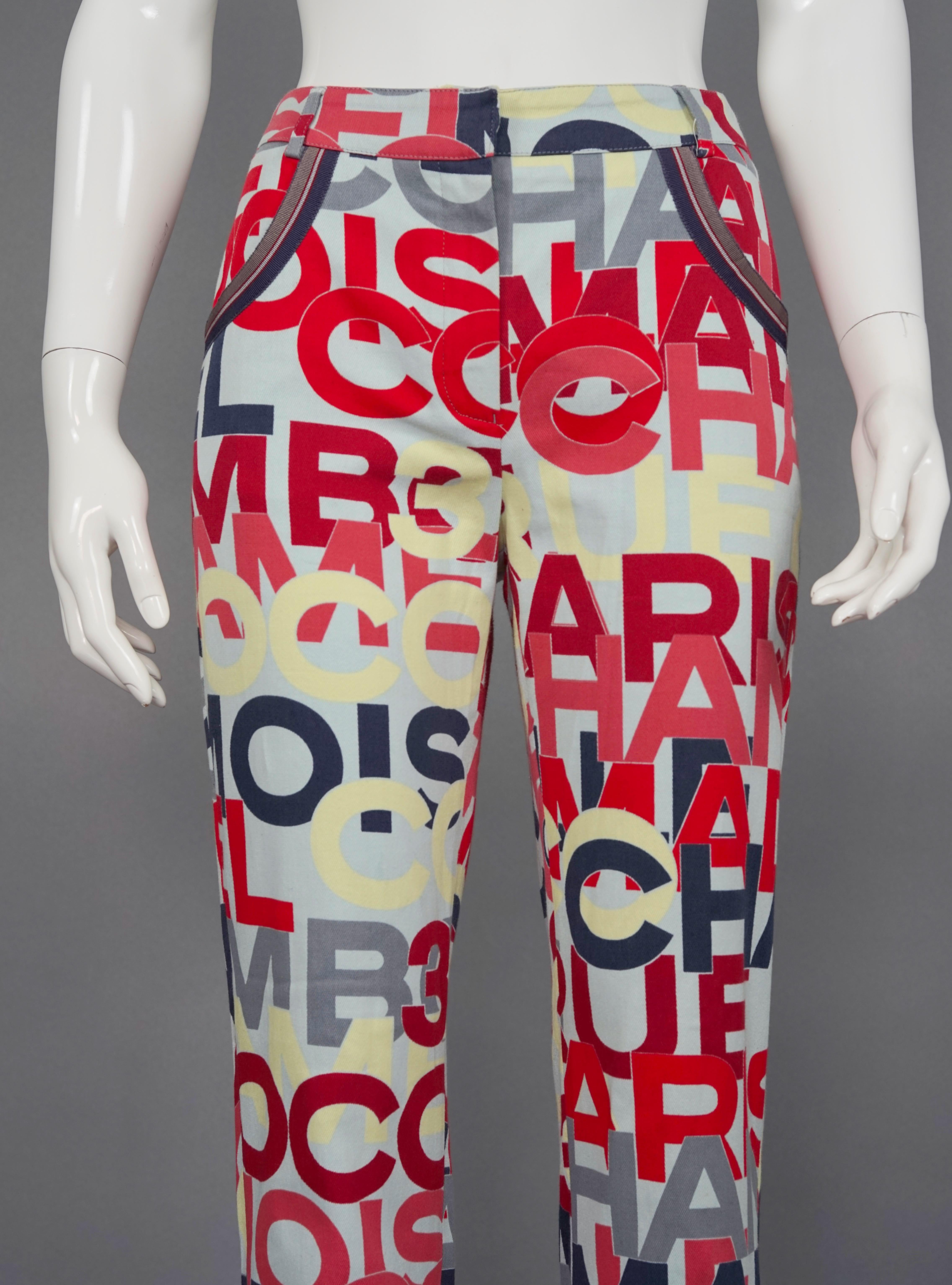 Vintage CHANEL All Over Logo Printed Trouser Pants In Excellent Condition In Kingersheim, Alsace