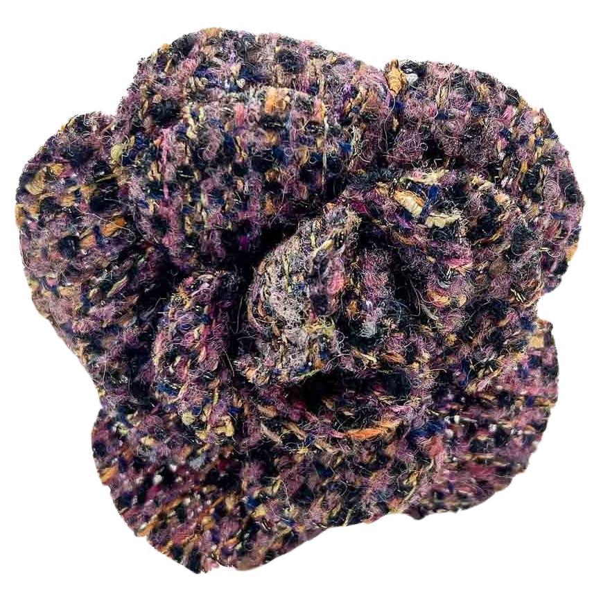 Vintage Chanel Amethyst Tweed Camellia 1980s For Sale