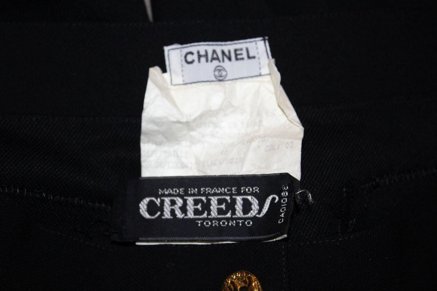 Black Vintage Chanel Back Wool Crepe Trousers For Sale