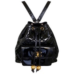 Used Chanel backpack black quiltet patent leather, 1990, France