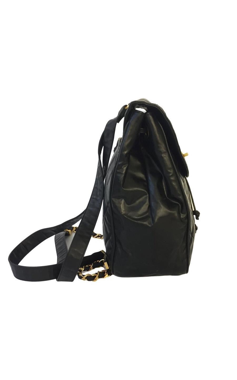 Black Vintage Chanel Backpack Caviar Leather with gold hardware For Sale