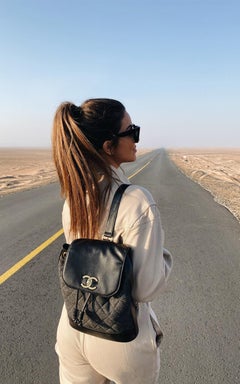 Vintage Chanel backpack in grey felt with black leather