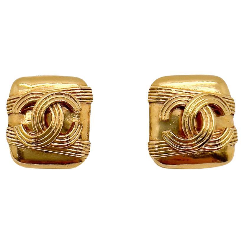 Vintage Chanel Banded CC Logo Earrings 1994 For Sale