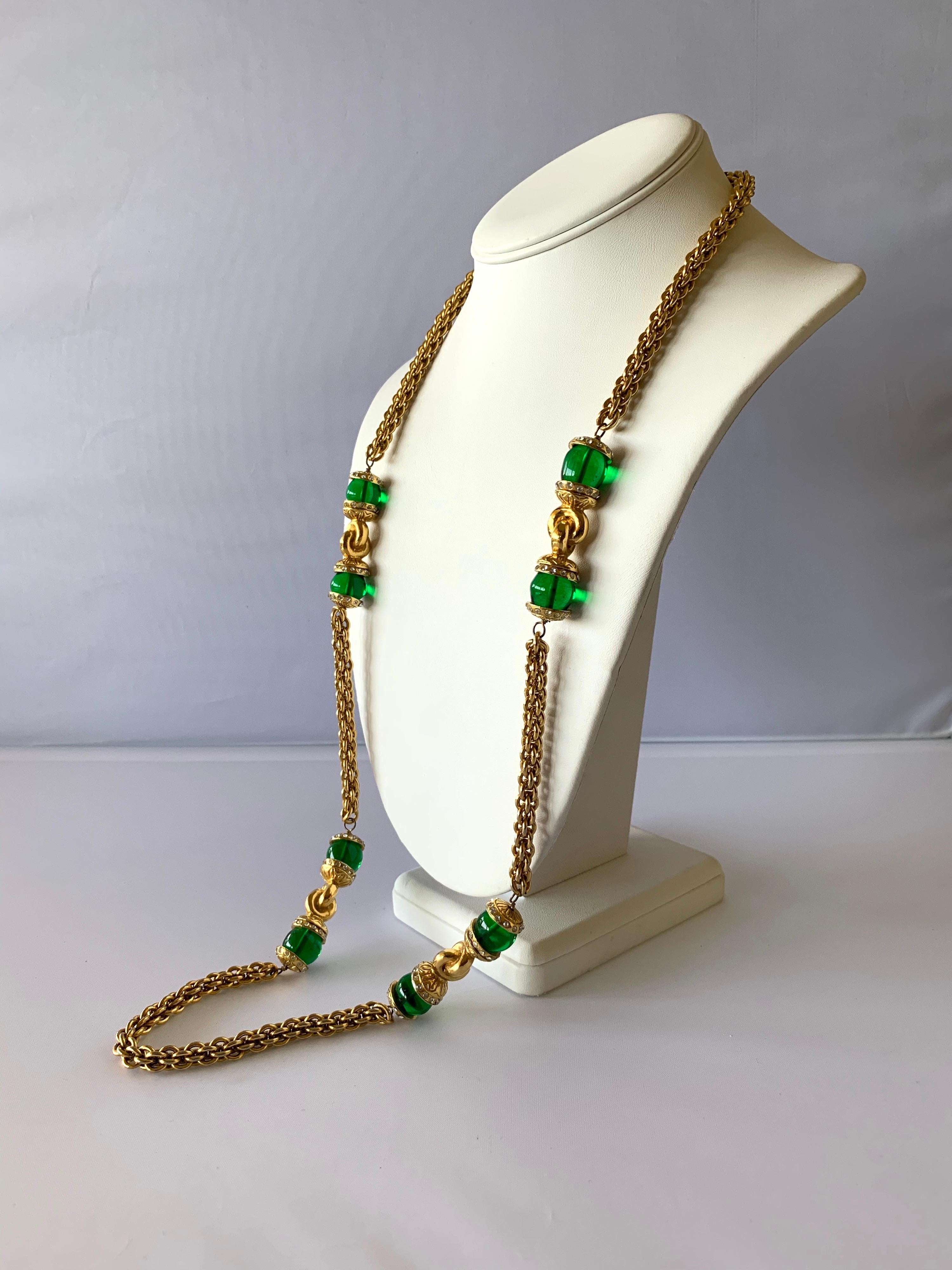Exceptional vintage Coco Chanel Baroque style statement necklace, comprised out of heavy and ornate articulated gilt metal chain 