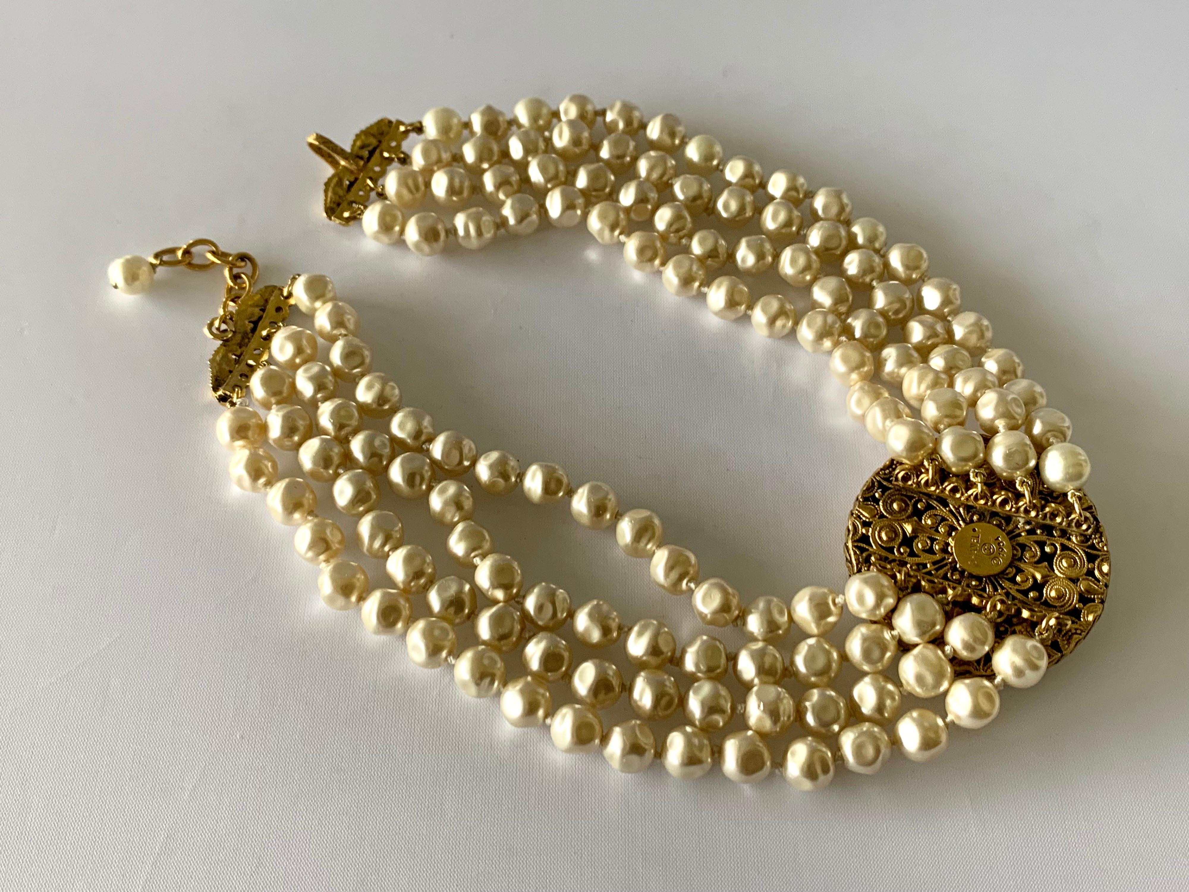 Vintage Chanel Baroque Pearl Medallion Necklace  In Excellent Condition For Sale In Palm Springs, CA