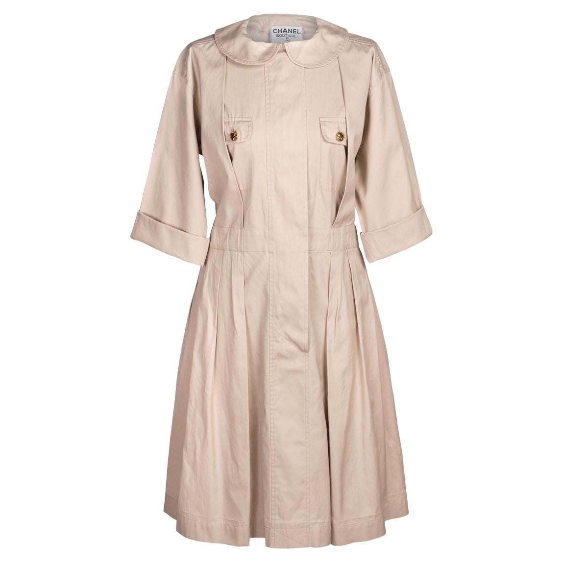 Vintage Chanel Beige Safari Trench-Style Dress, France, 1990s For Sale