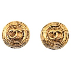Vintage Chanel Birds Nest Interlocking CC Earrings 1994