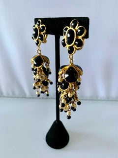 Vintage Chanel Black and Pearl Anglo-Indian Statement Earrings