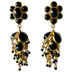 Vintage Chanel Black and Pearl Anglo-Indian Statement Earrings 