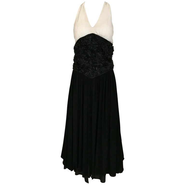 Vintage Chanel Black and White Halter Maxi Dress For Sale at 1stDibs