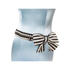 Vintage Chanel Black And White Satin Bow Gold Belt, Cirac 2006