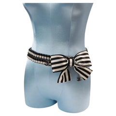Vintage Chanel Black And White Satin Bow Gold Belt, Cirac 2006