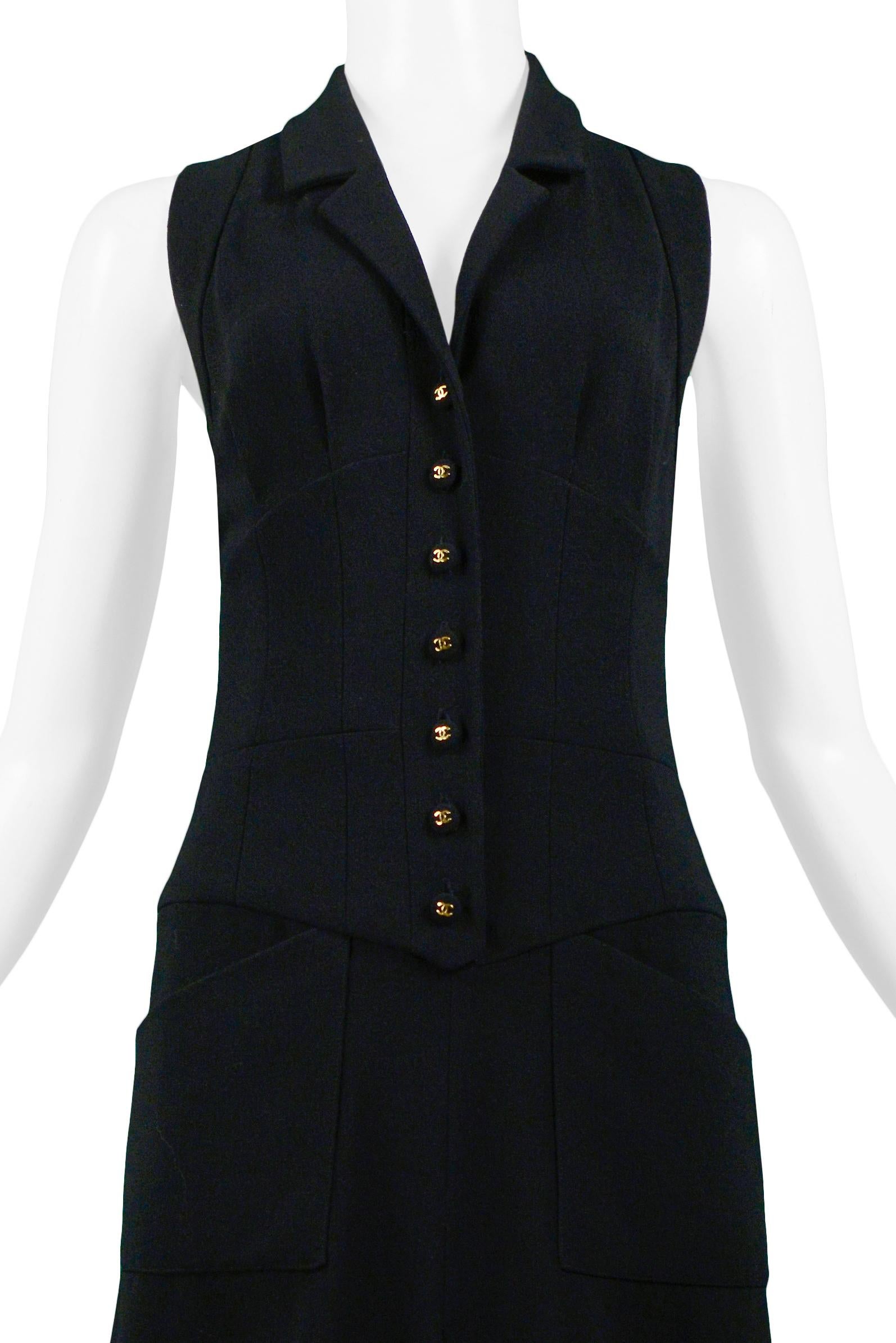 Vintage Chanel Black Button Front Dress 1995 In Excellent Condition In Los Angeles, CA
