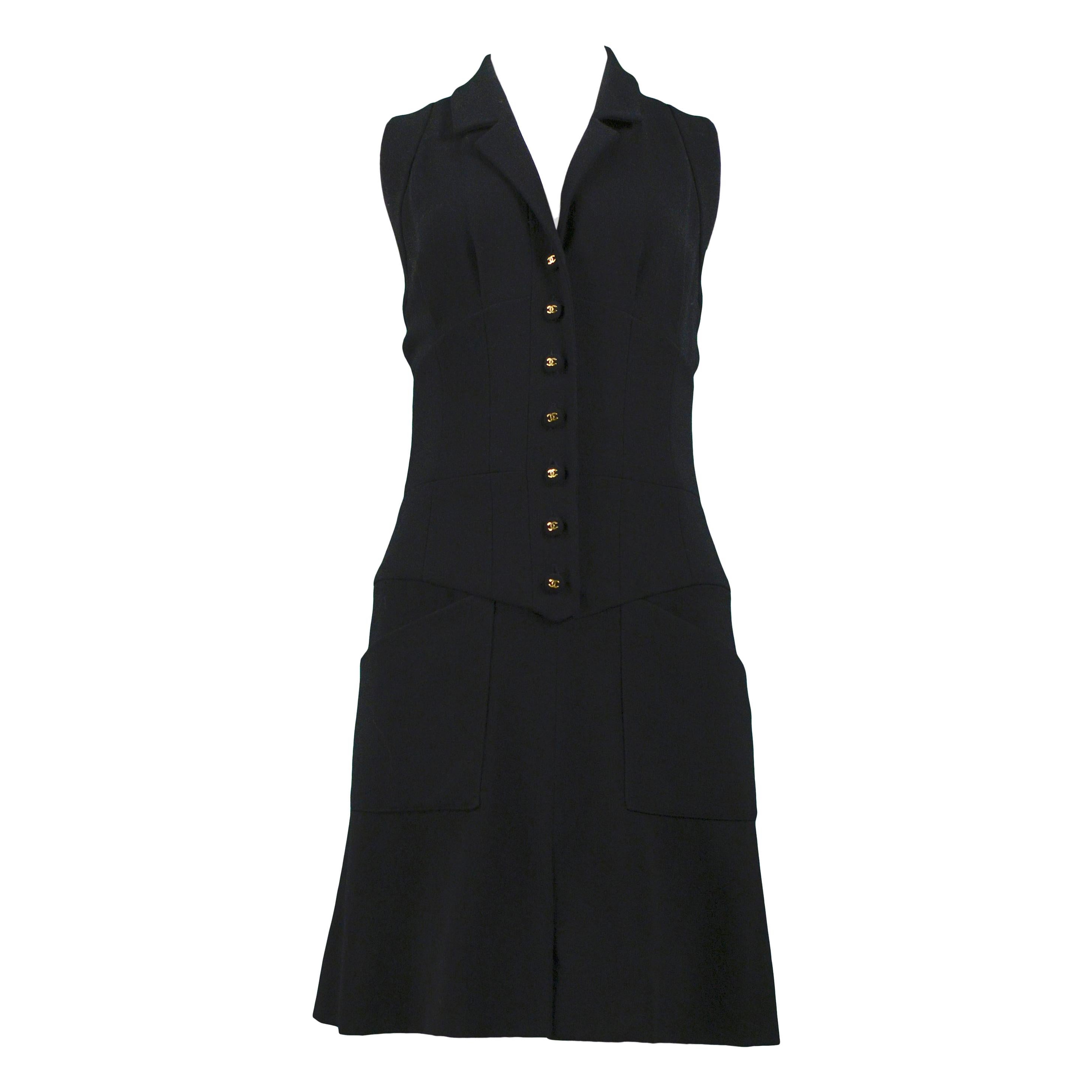 Vintage Chanel Black Button Front Dress 1995
