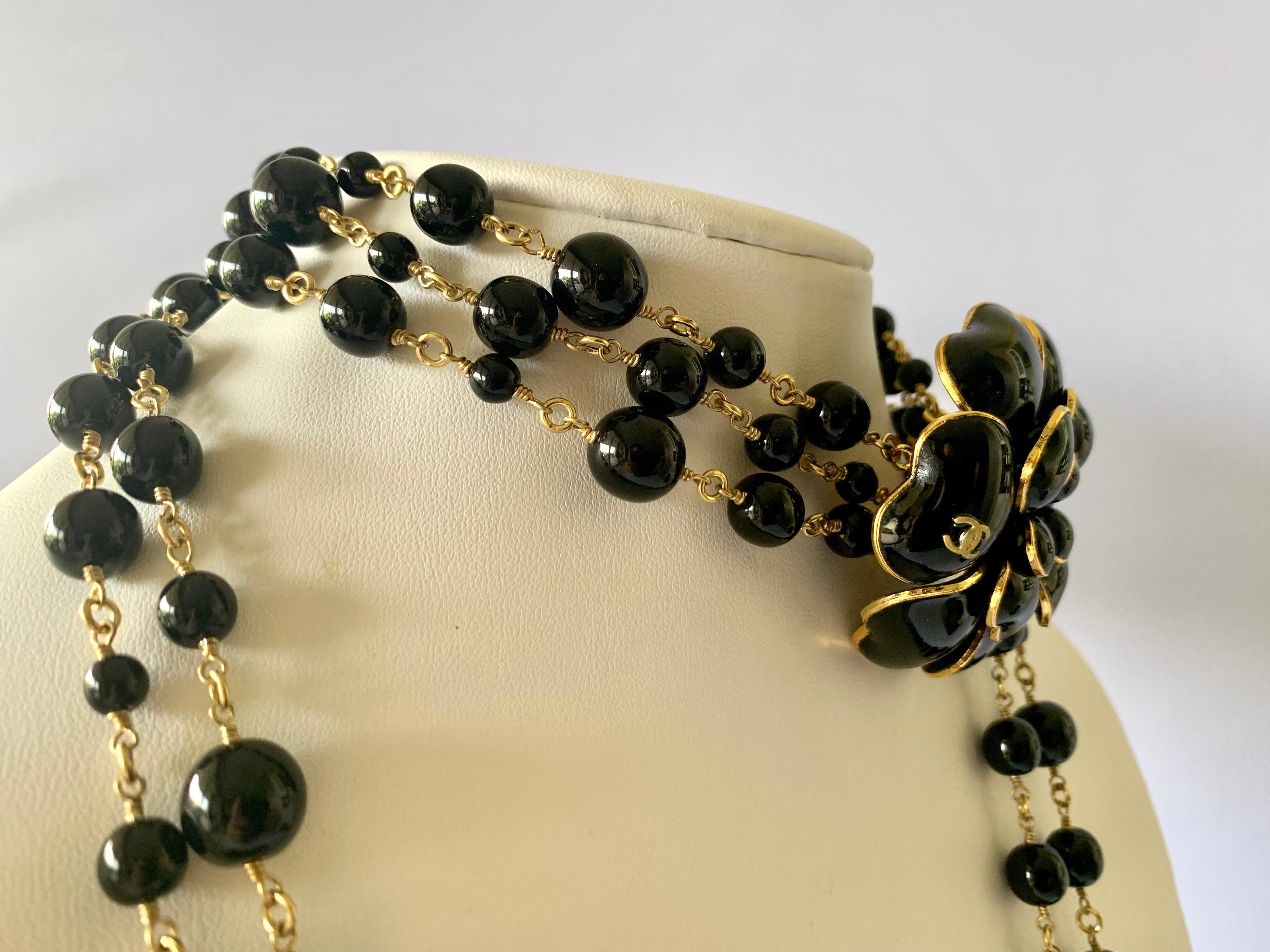 Artisan Vintage Chanel Black  Camellia CC Statement Necklace 