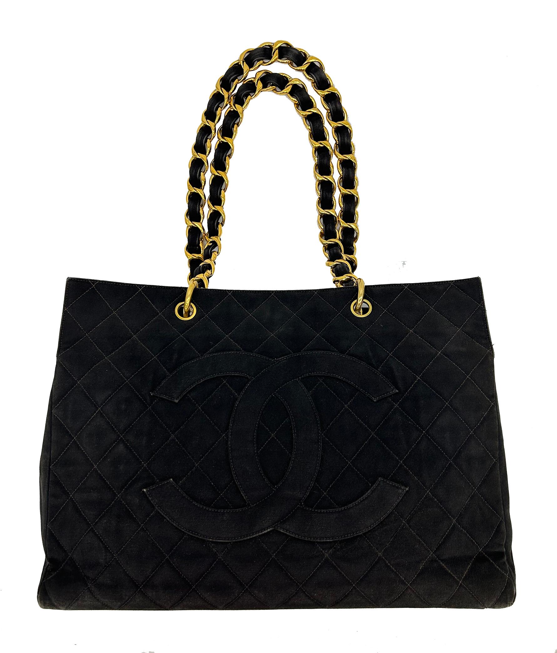 Vintage Chanel Black Canvas Grand Shopper Tote For Sale 6