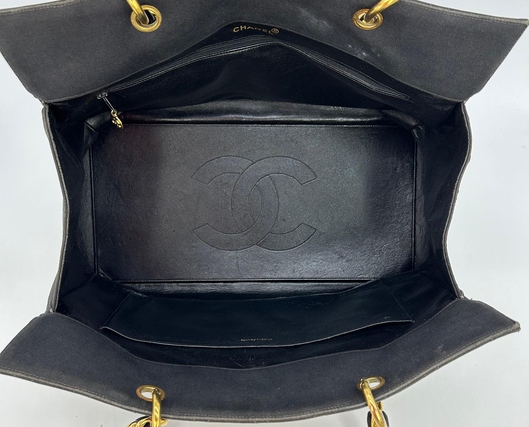 Vintage Chanel Black Canvas Grand Shopper Tote For Sale 7