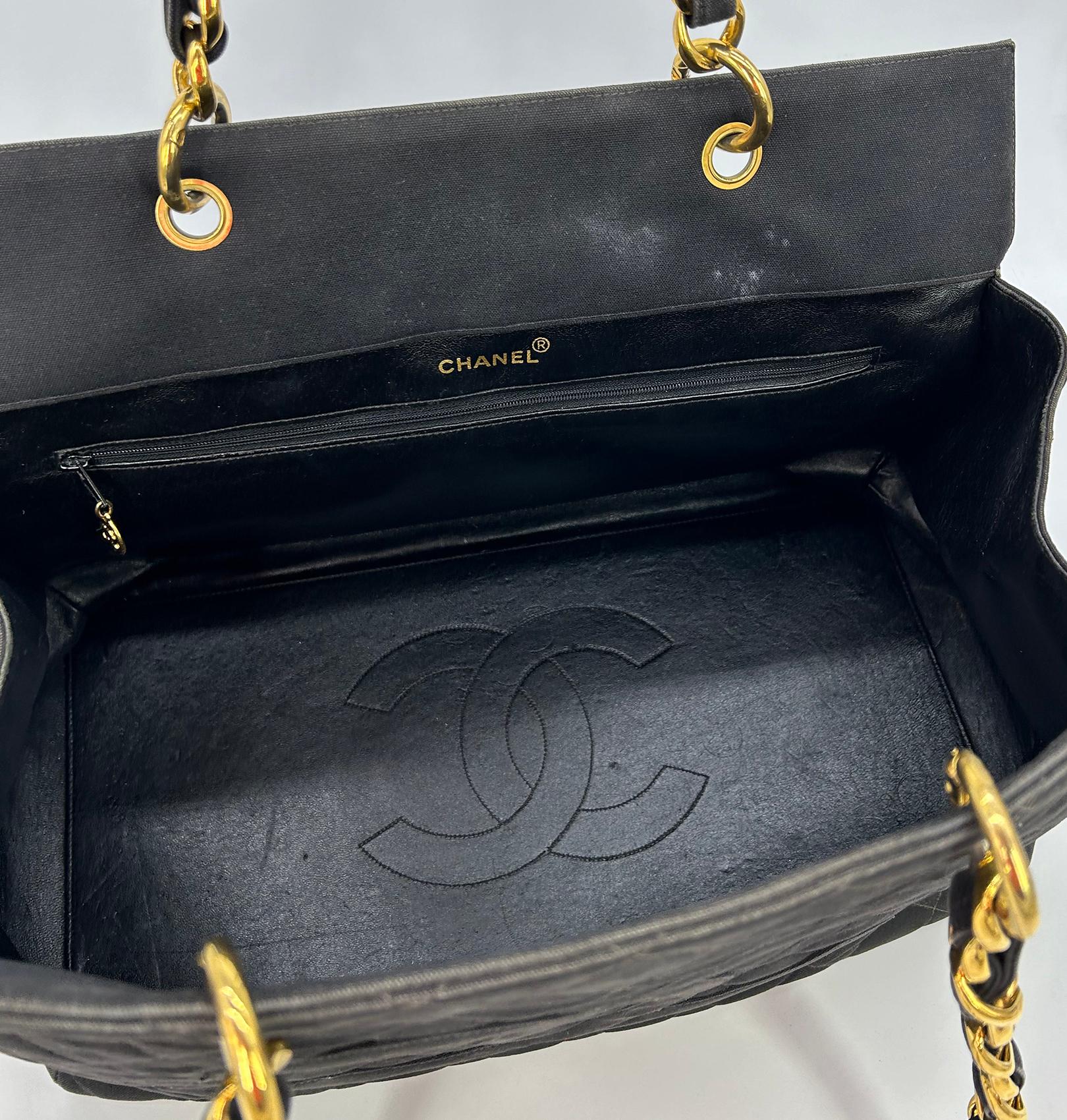 Vintage Chanel Black Canvas Grand Shopper Tote For Sale 8