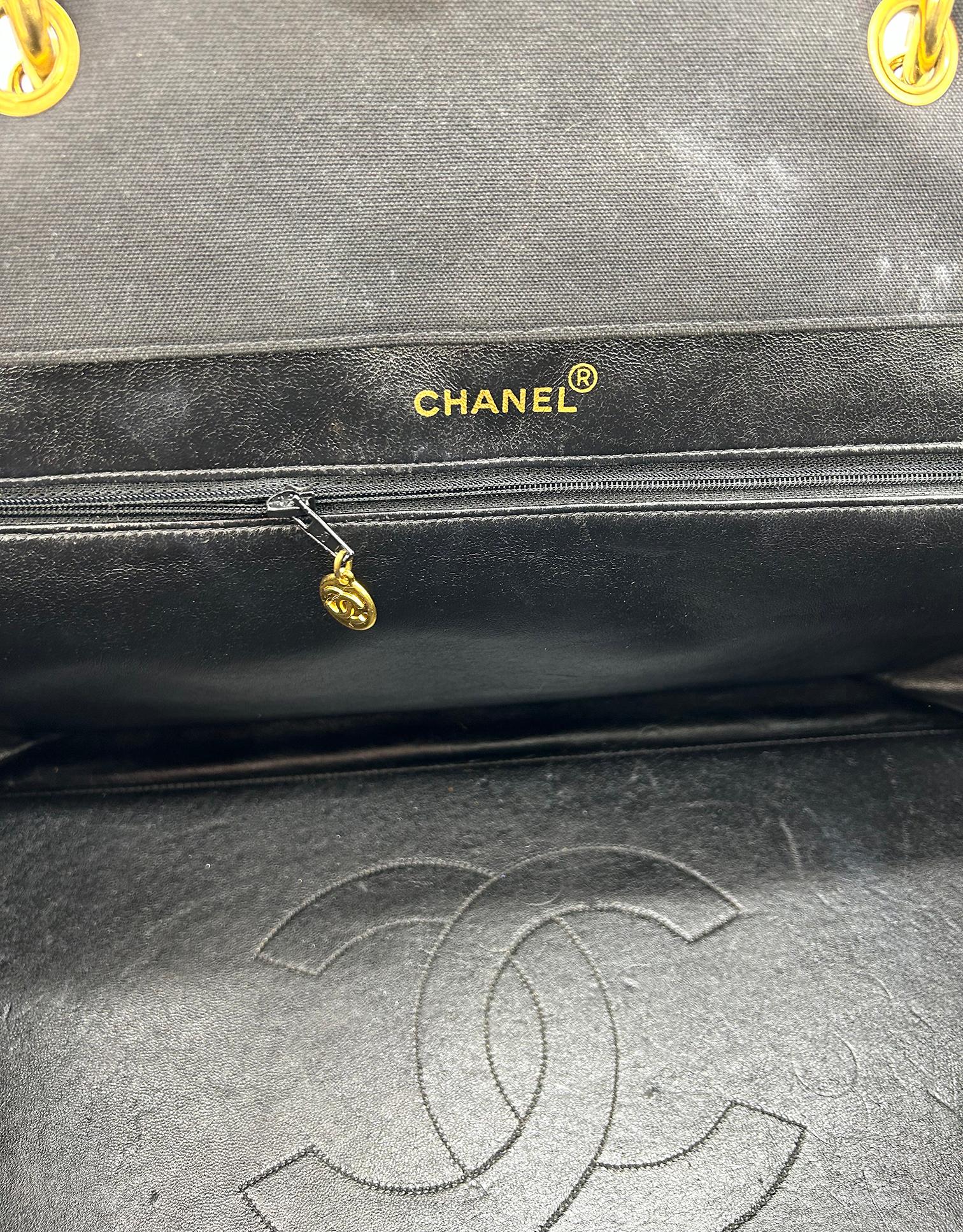 Vintage Chanel Black Canvas Grand Shopper Tote For Sale 9