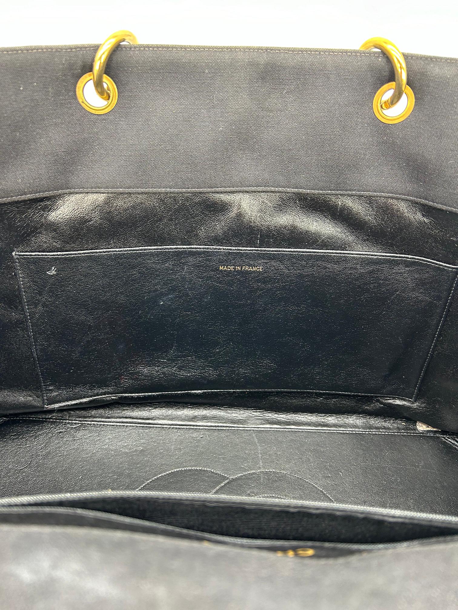 Vintage Chanel Black Canvas Grand Shopper Tote For Sale 12