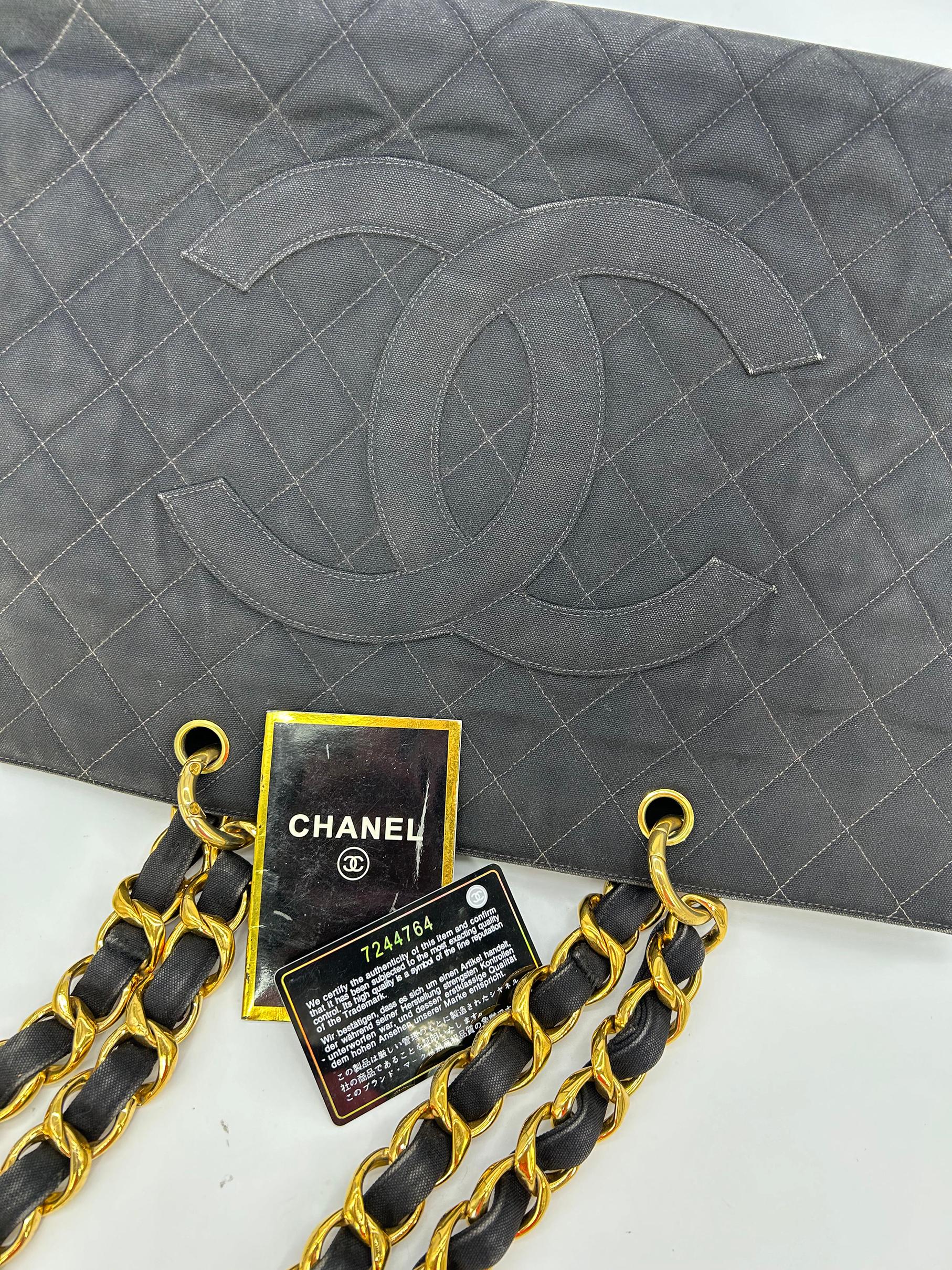 Vintage Chanel Black Canvas Grand Shopper Tote For Sale 13