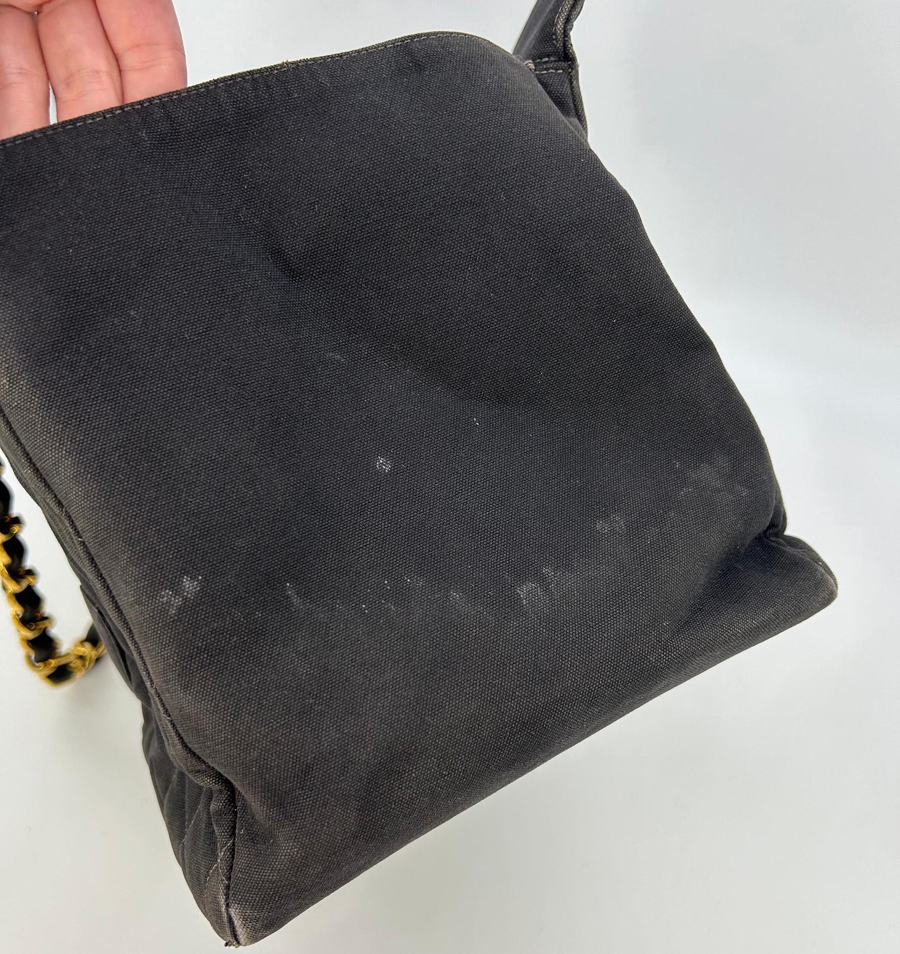 Vintage Chanel Black Canvas Grand Shopper Tote For Sale 14