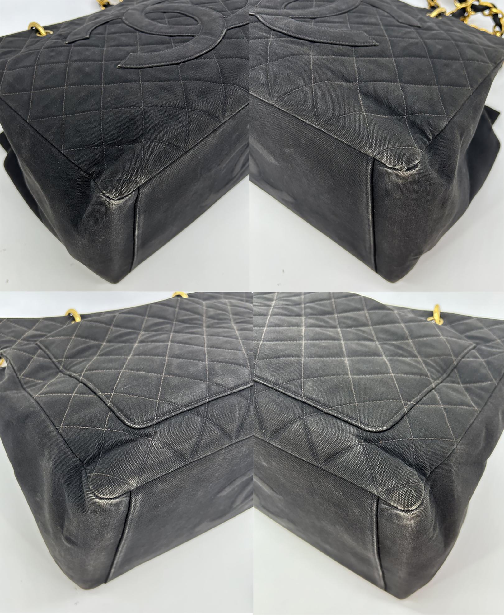 Vintage Chanel Black Canvas Grand Shopper Tote For Sale 15