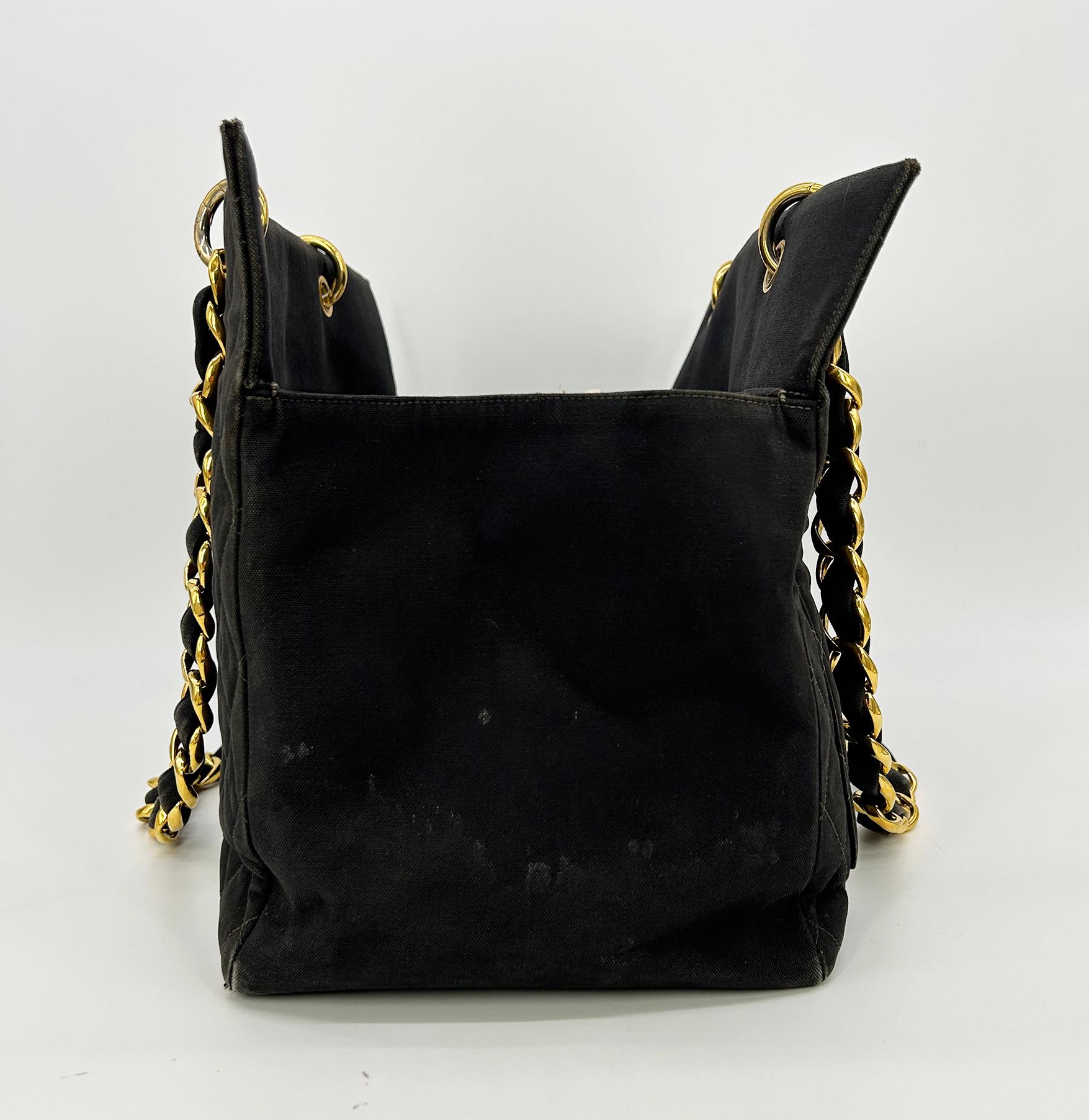 Women's Vintage Chanel Black Canvas Grand Shopper Tote For Sale