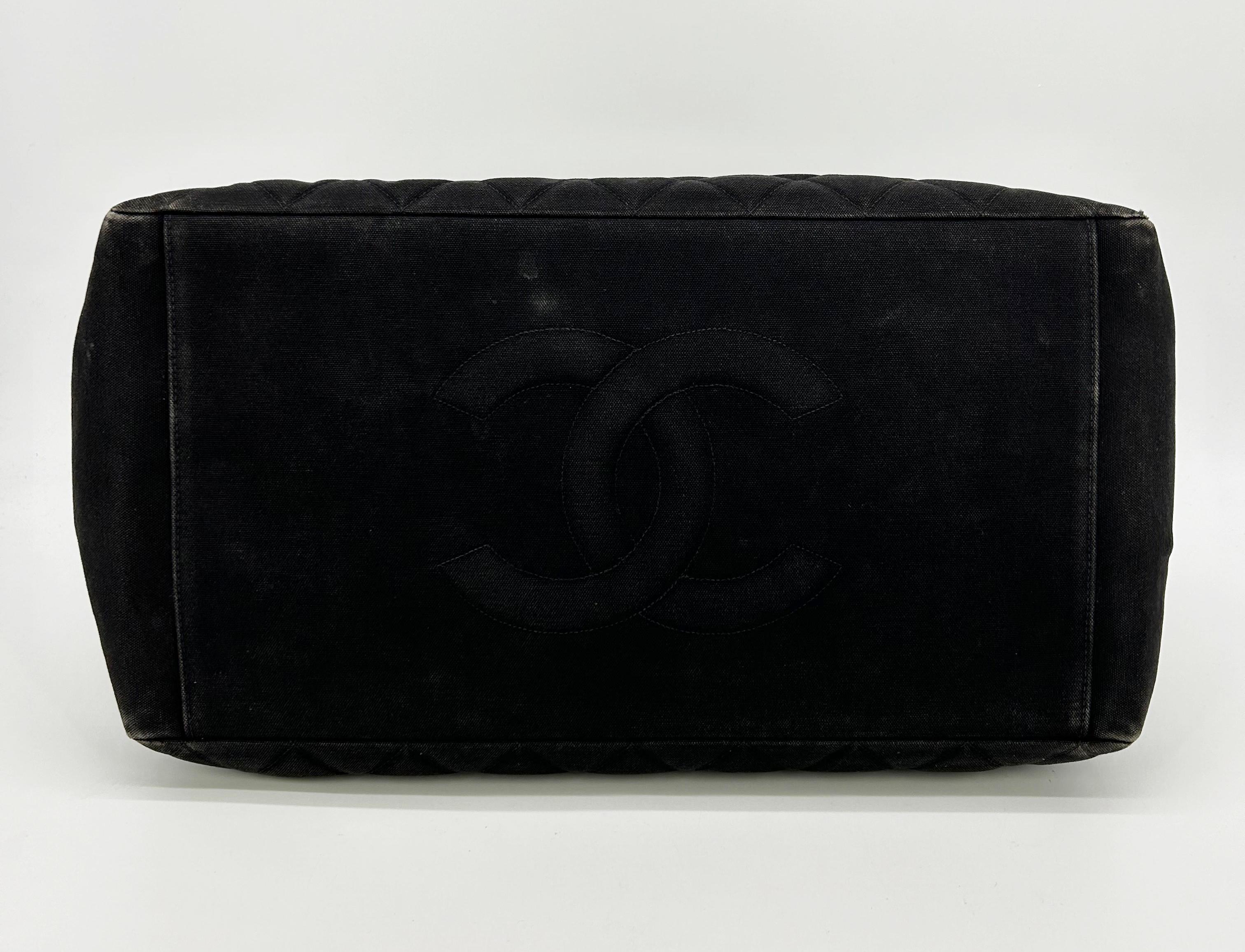 Vintage Chanel Black Canvas Grand Shopper Tote For Sale 1
