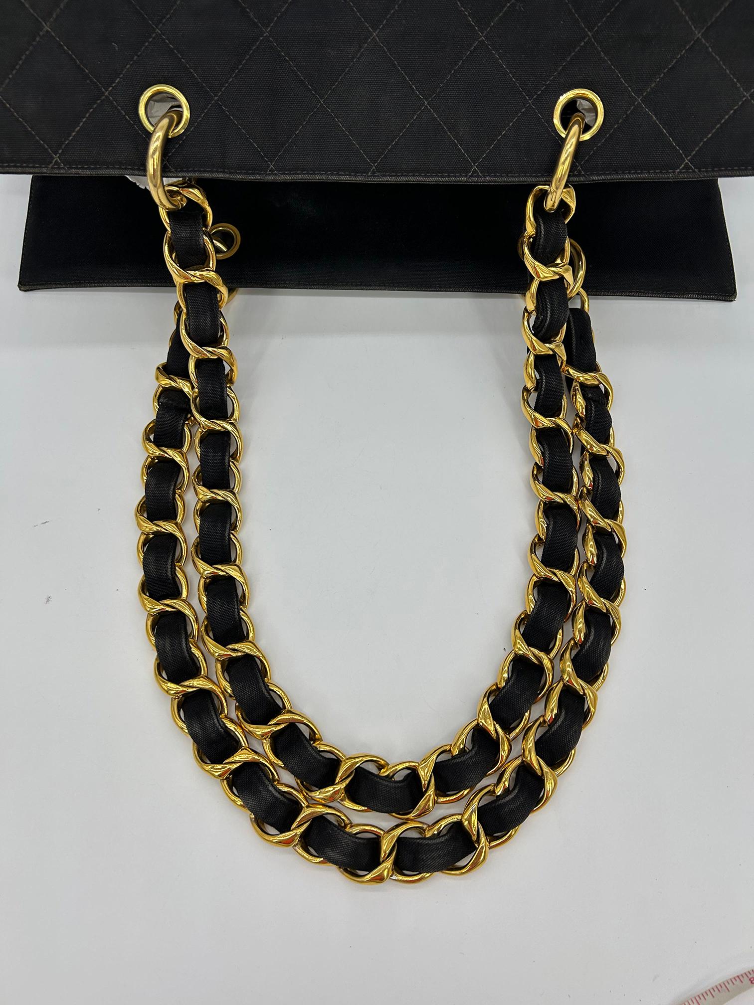 Vintage Chanel Black Canvas Grand Shopper Tote For Sale 4