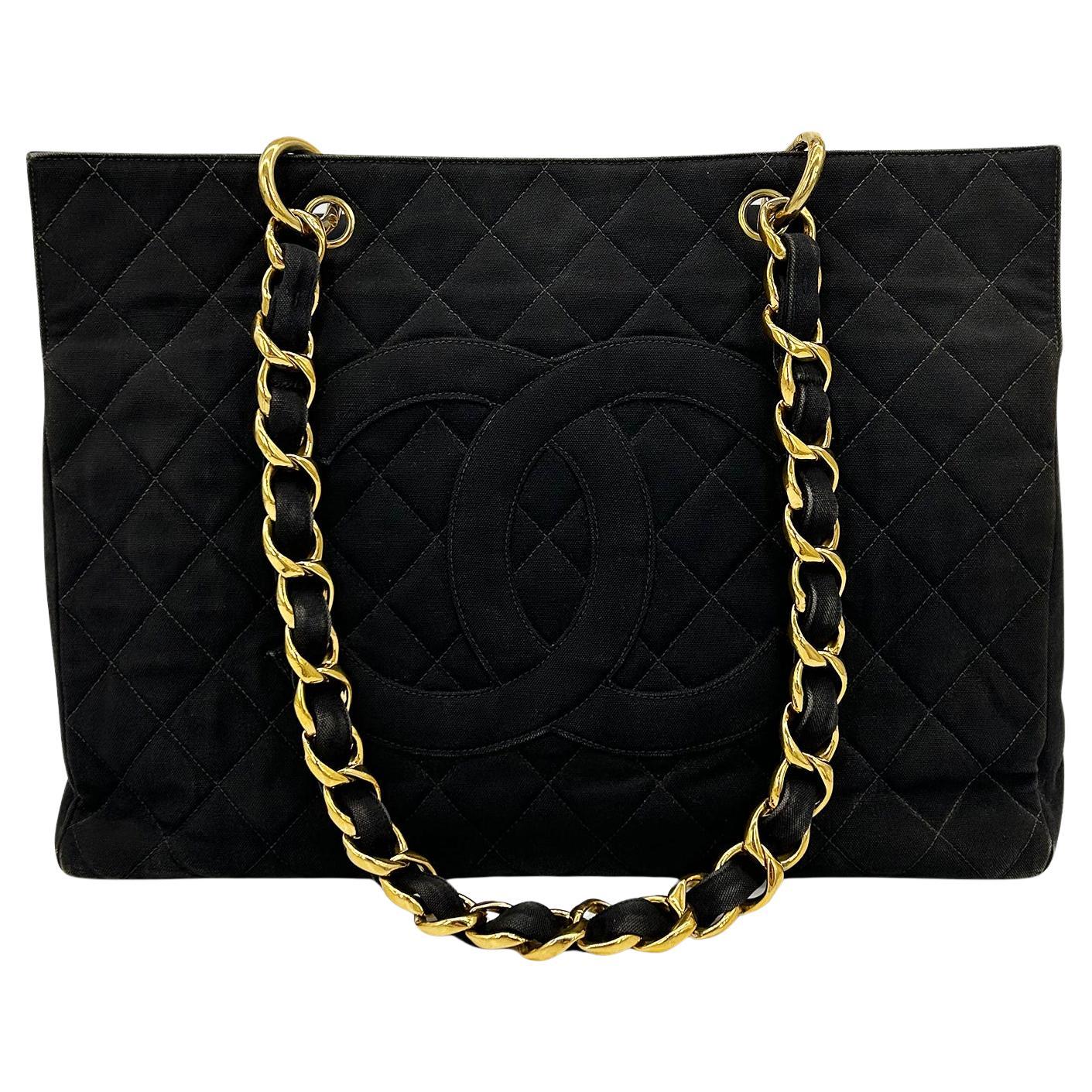Vintage Chanel Black Canvas Grand Shopper Tote For Sale