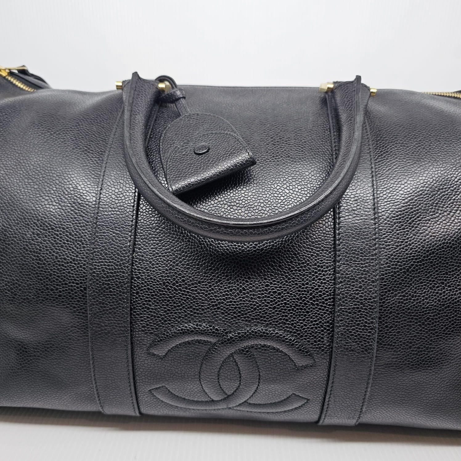 Vintage Chanel Black Caviar Leather Boston Travel Bag 6