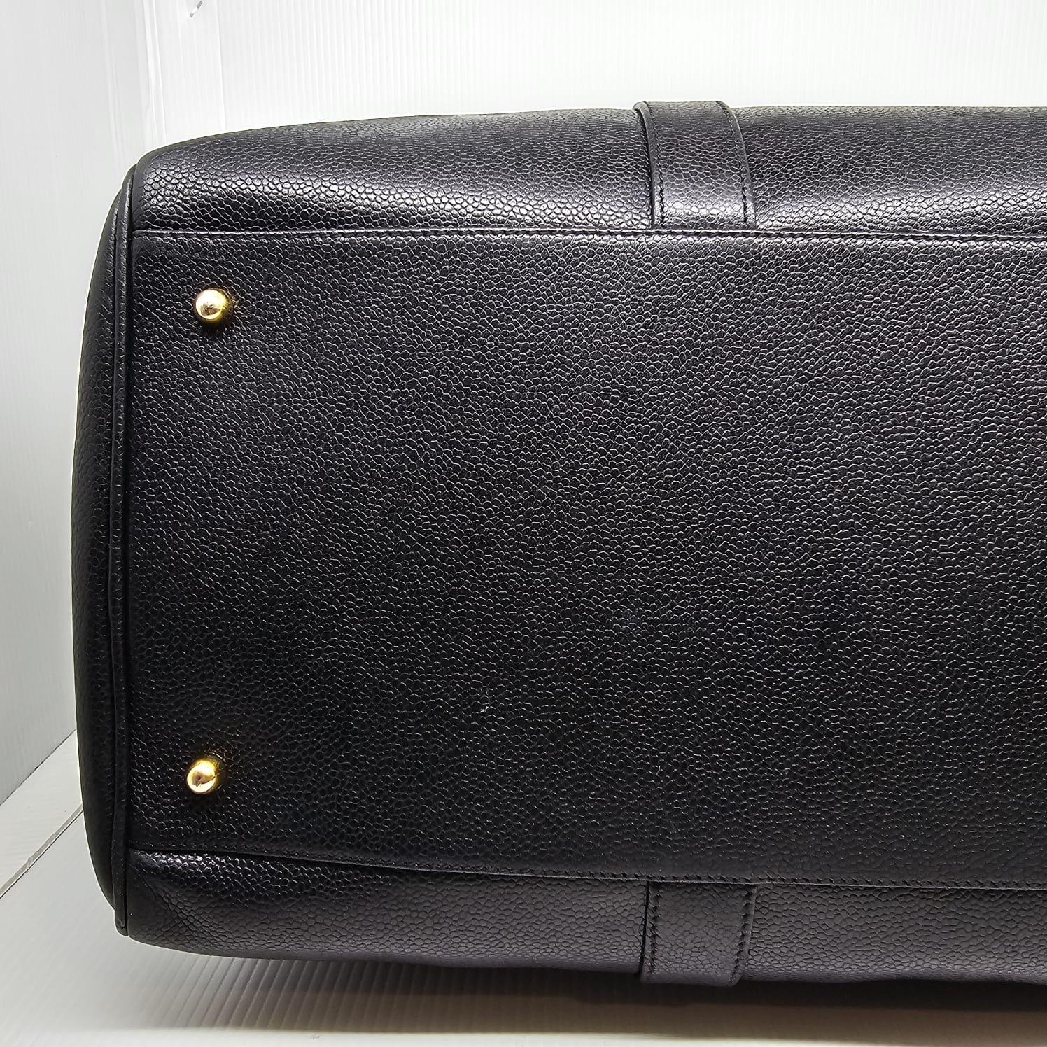 Vintage Chanel Black Caviar Leather Boston Travel Bag 7
