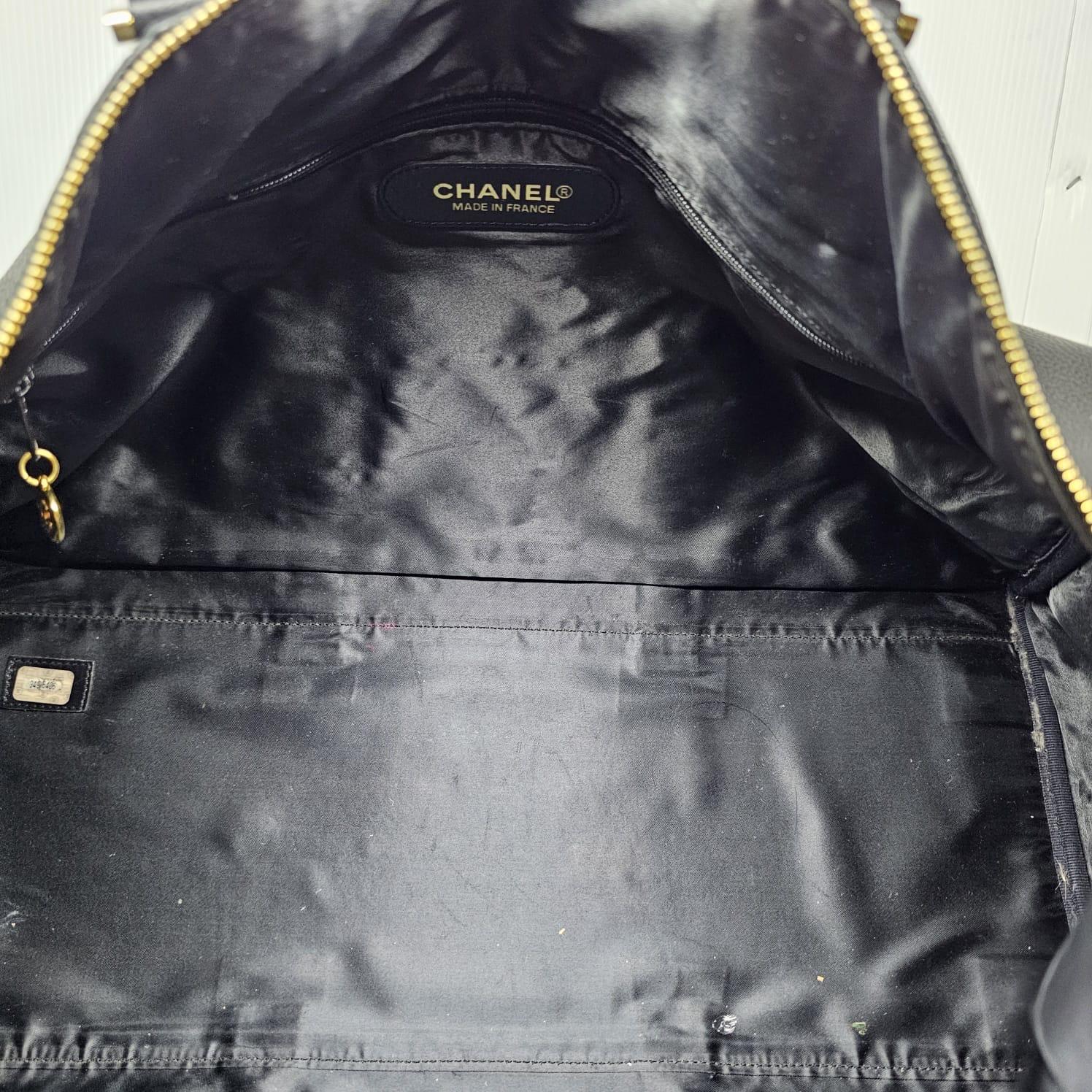 Vintage Chanel Black Caviar Leather Boston Travel Bag 10