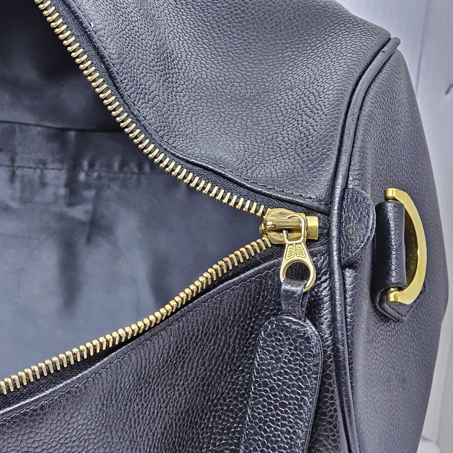 Vintage Chanel Black Caviar Leather Boston Travel Bag 11