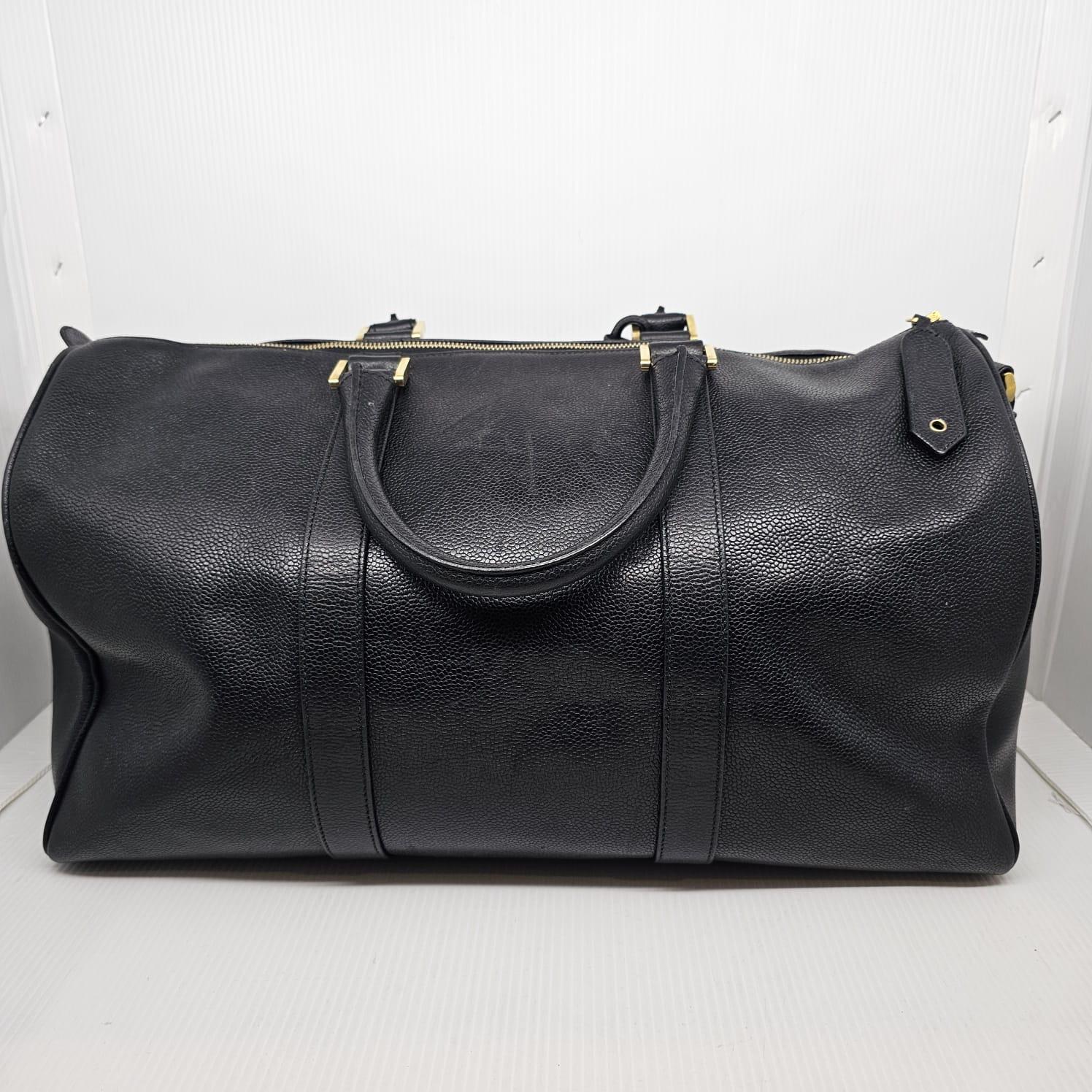 Vintage Chanel Black Caviar Leather Boston Travel Bag 2