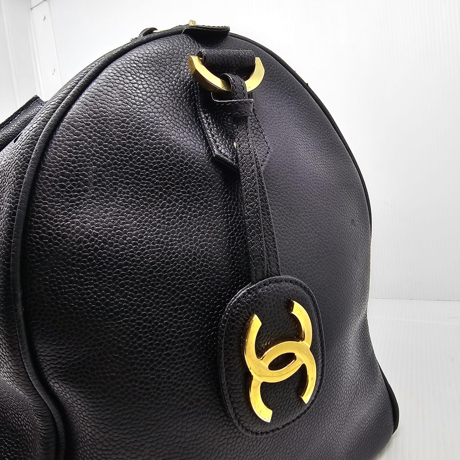 Vintage Chanel Black Caviar Leather Boston Travel Bag 3