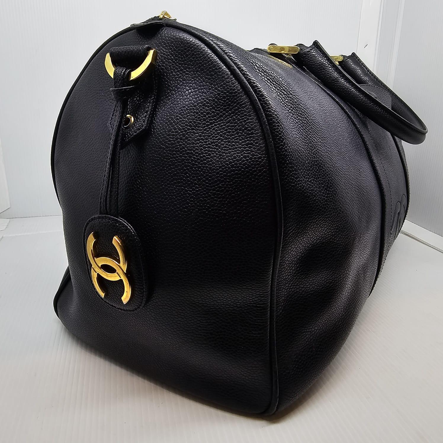Vintage Chanel Black Caviar Leather Boston Travel Bag 4