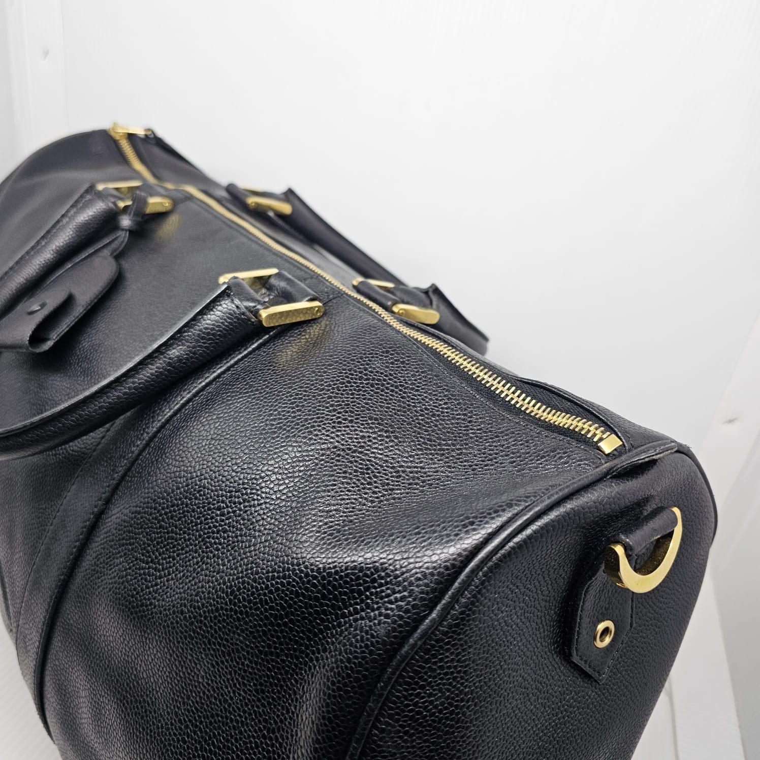 Vintage Chanel Black Caviar Leather Boston Travel Bag 5