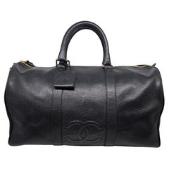 Vintage Chanel Black Caviar Leather Boston Travel Bag