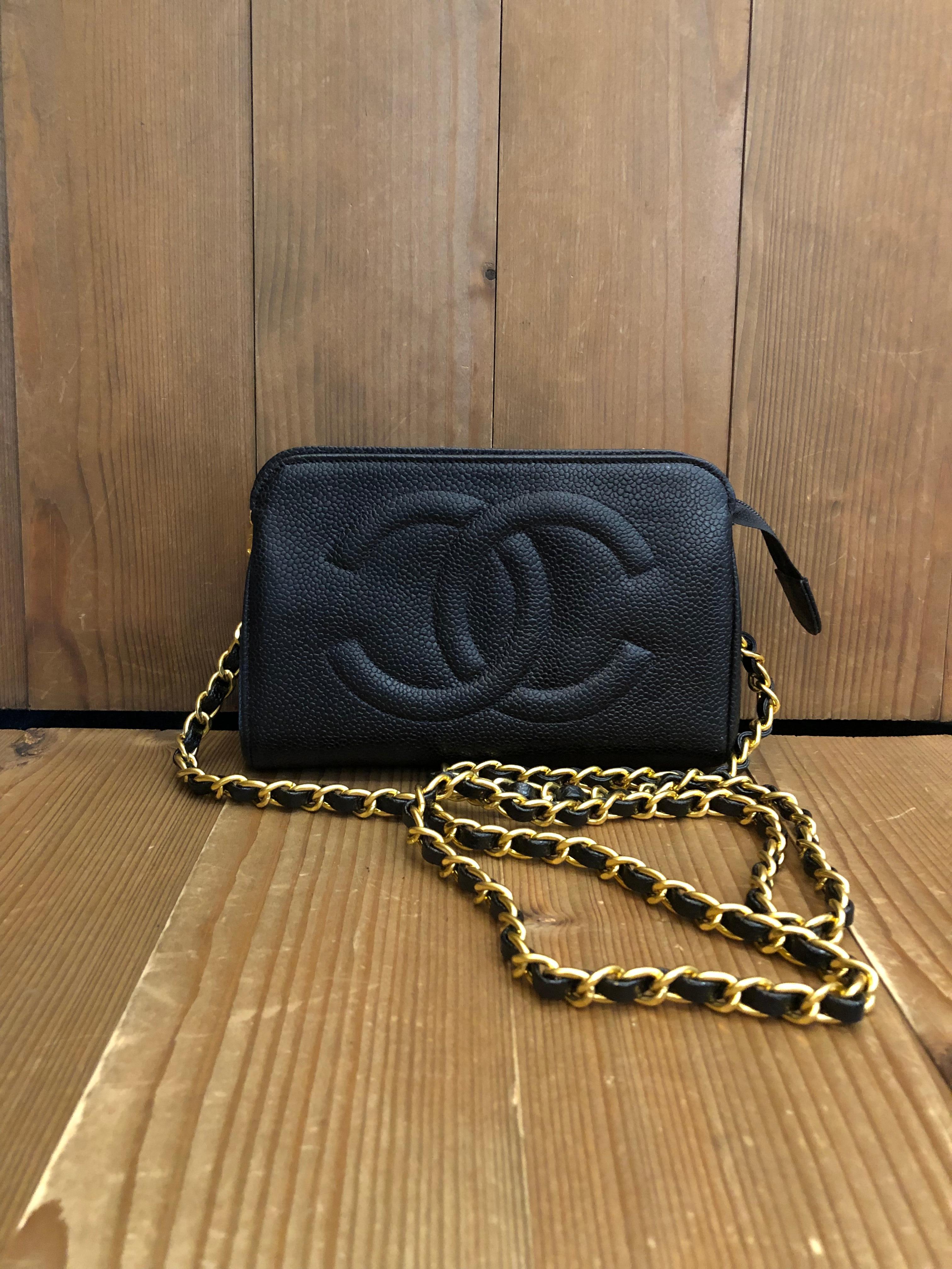 Vintage CHANEL Black Caviar Leather Pouch Bag Clutch (Altered) 1