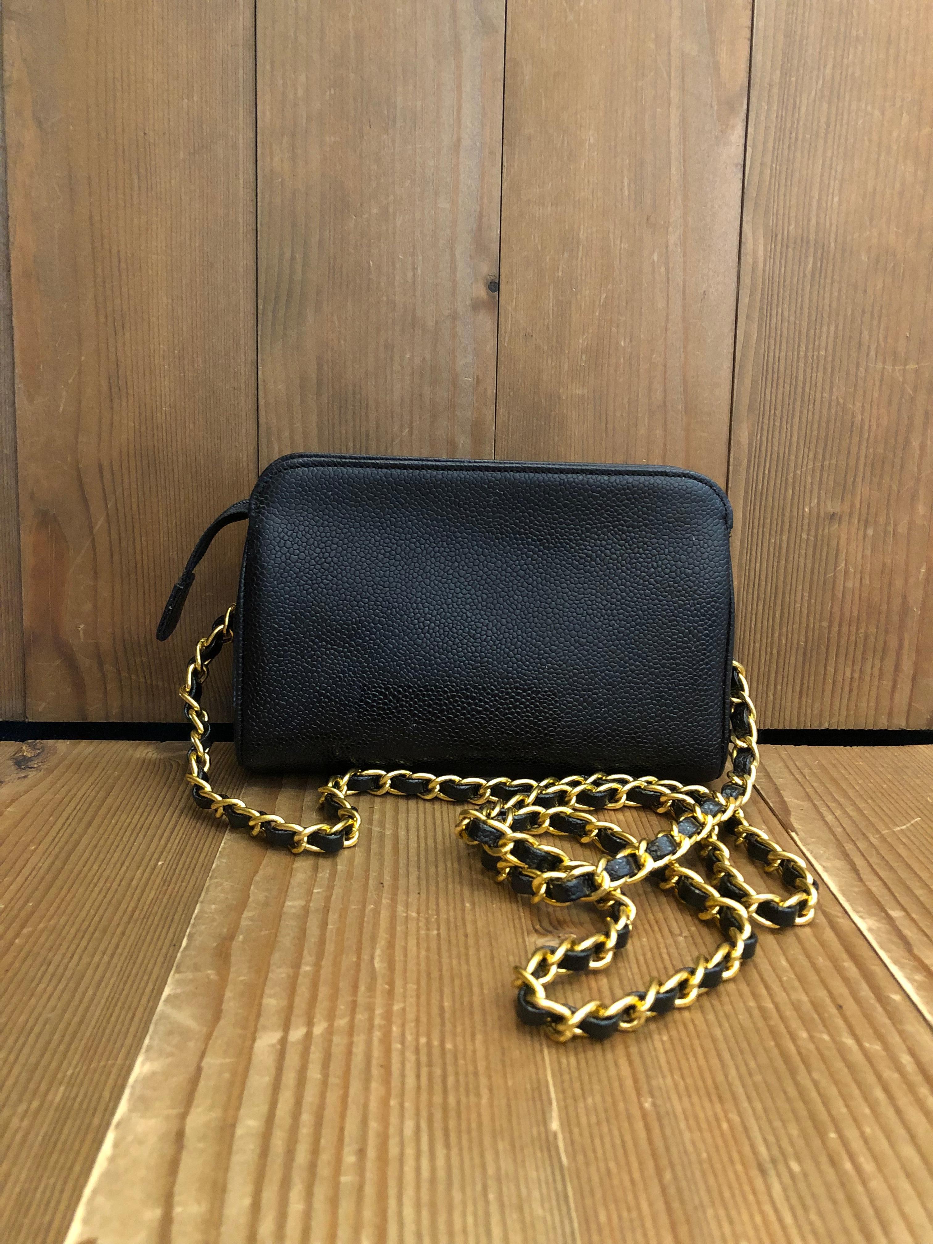 Vintage CHANEL Black Caviar Leather Pouch Bag Clutch (Altered) 2