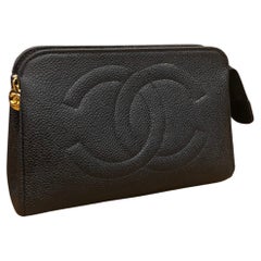 Vintage CHANEL Black Caviar Leather Pouch Bag Clutch (Altered)