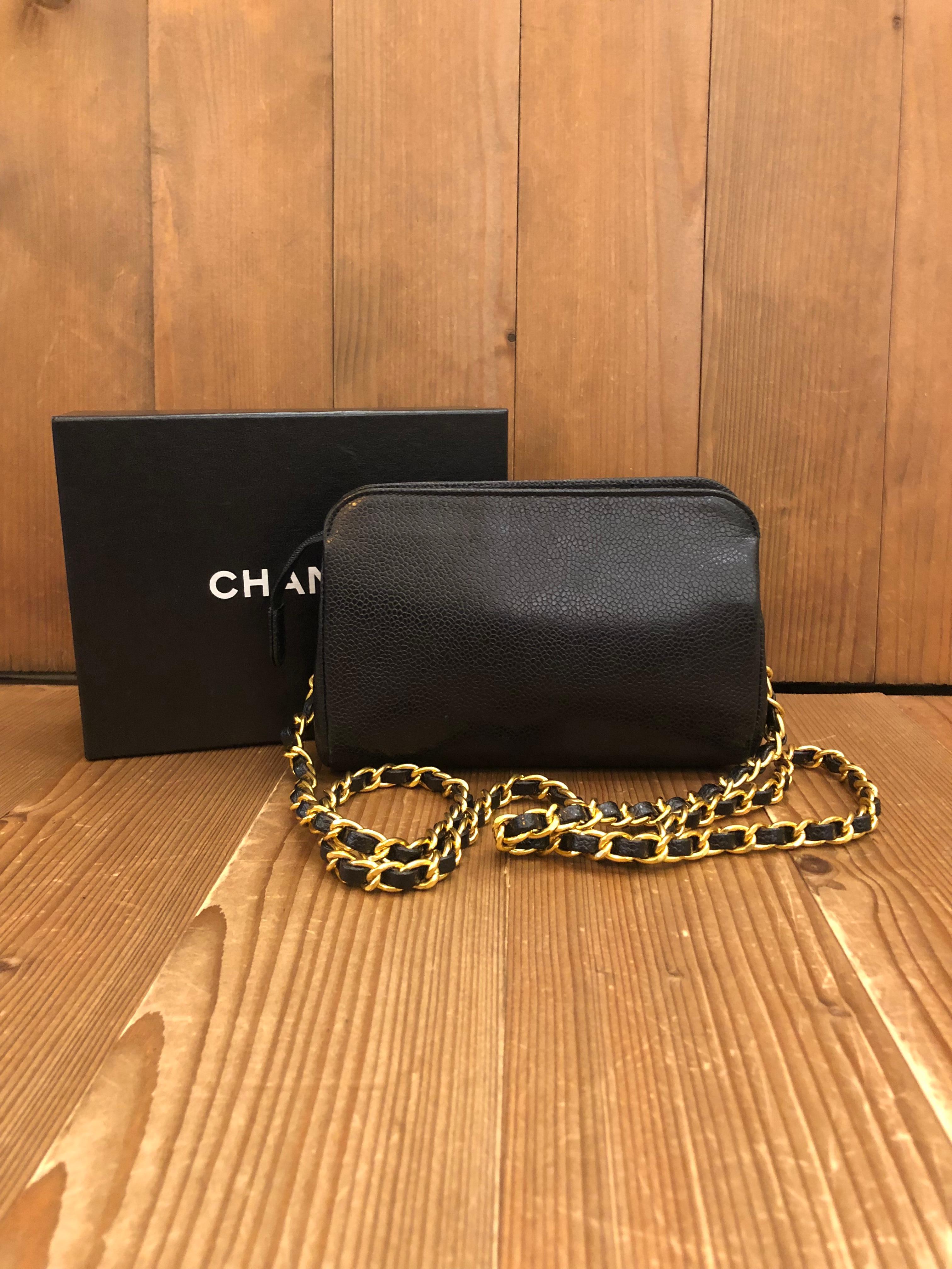 Vintage CHANEL Black Caviar Leather Pouch Bag Clutch Bag (Altered) 4