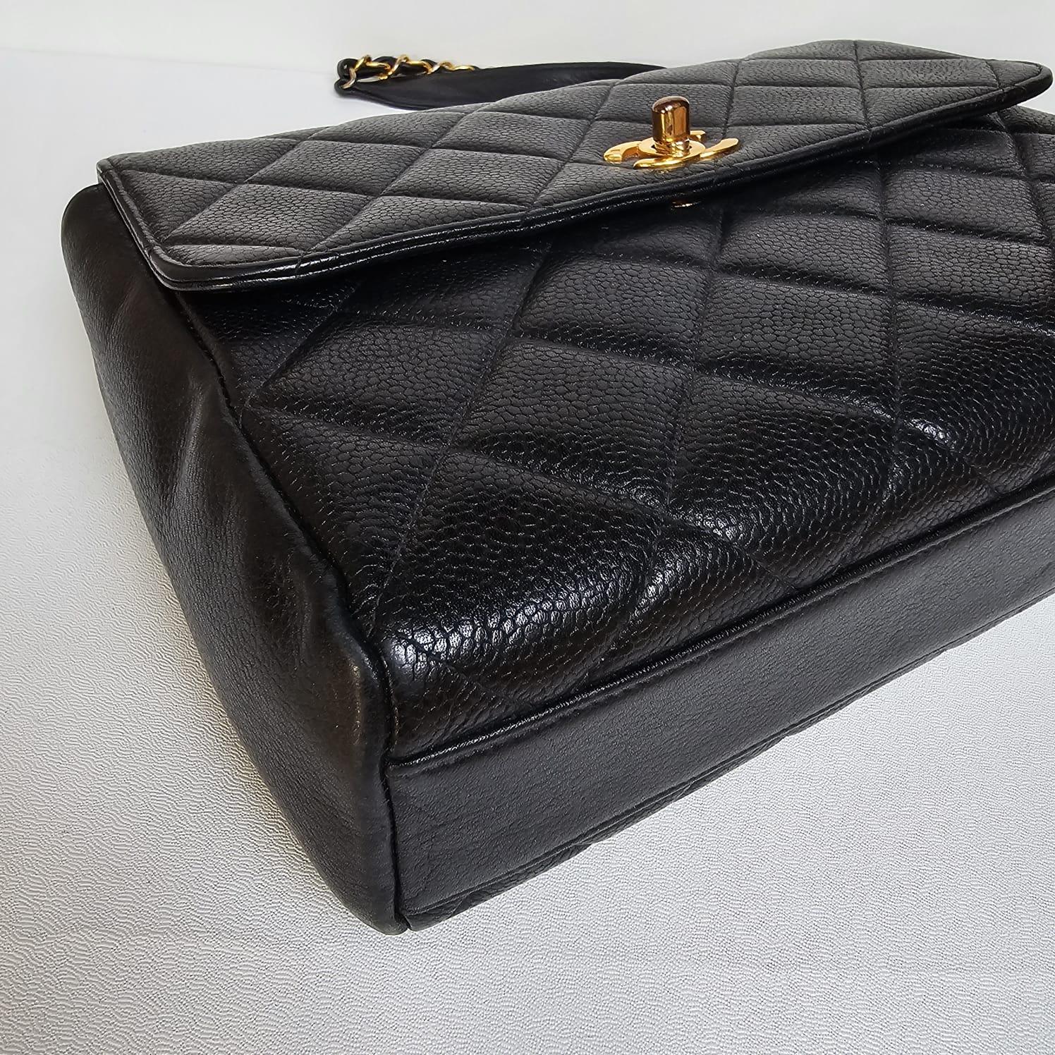Vintage Chanel Black Caviar Quilted Square Flap Bag 8