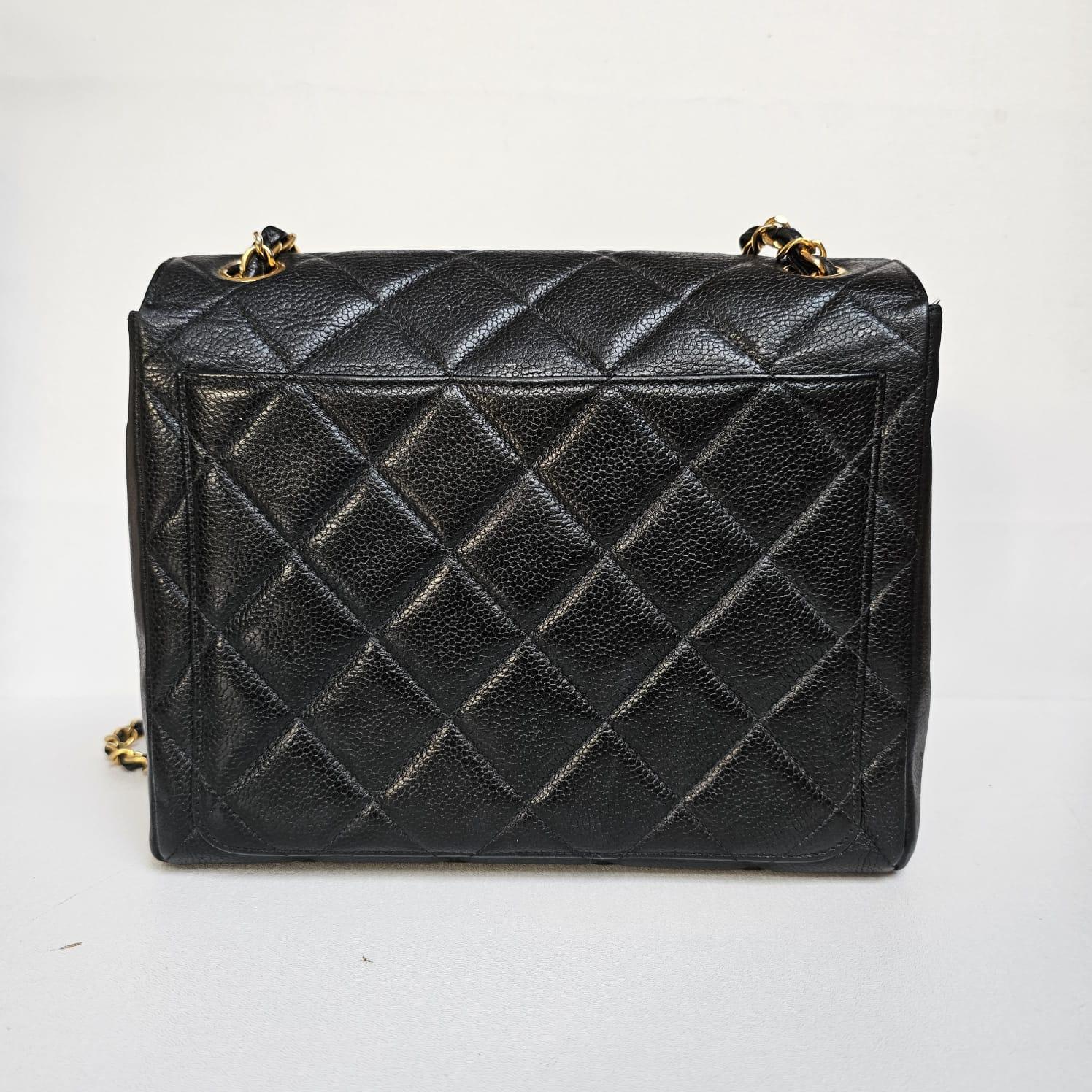 Vintage Chanel Black Caviar Quilted Square Flap Bag 9