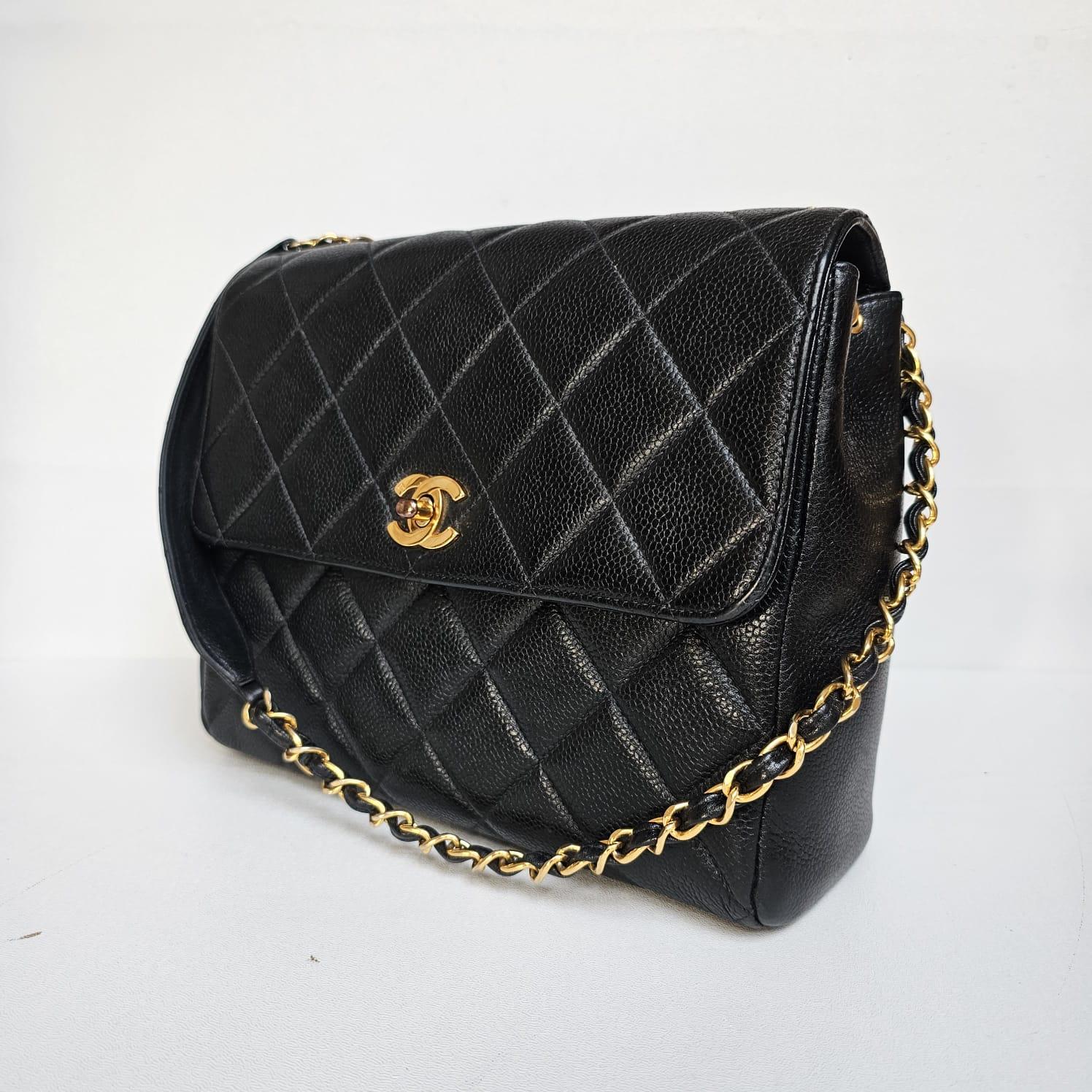 Vintage Chanel Black Caviar Quilted Square Flap Bag 10