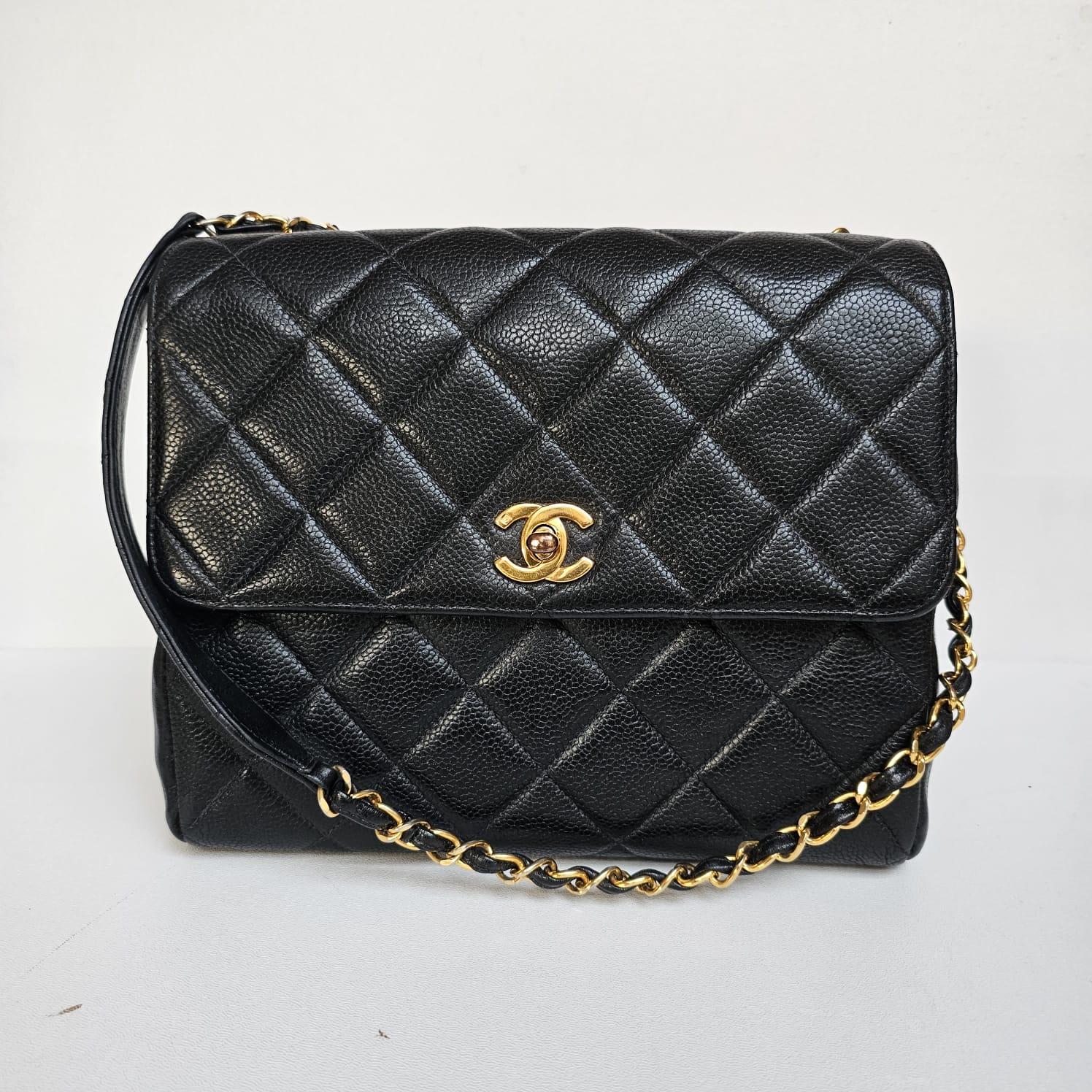 Vintage Chanel Black Caviar Quilted Square Flap Bag 11