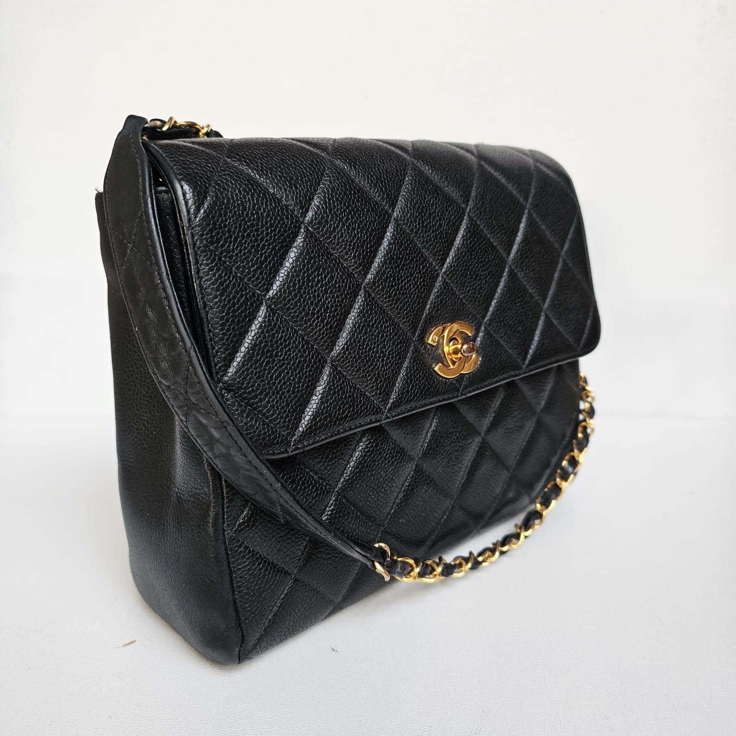 Vintage Chanel Black Caviar Quilted Square Flap Bag 12