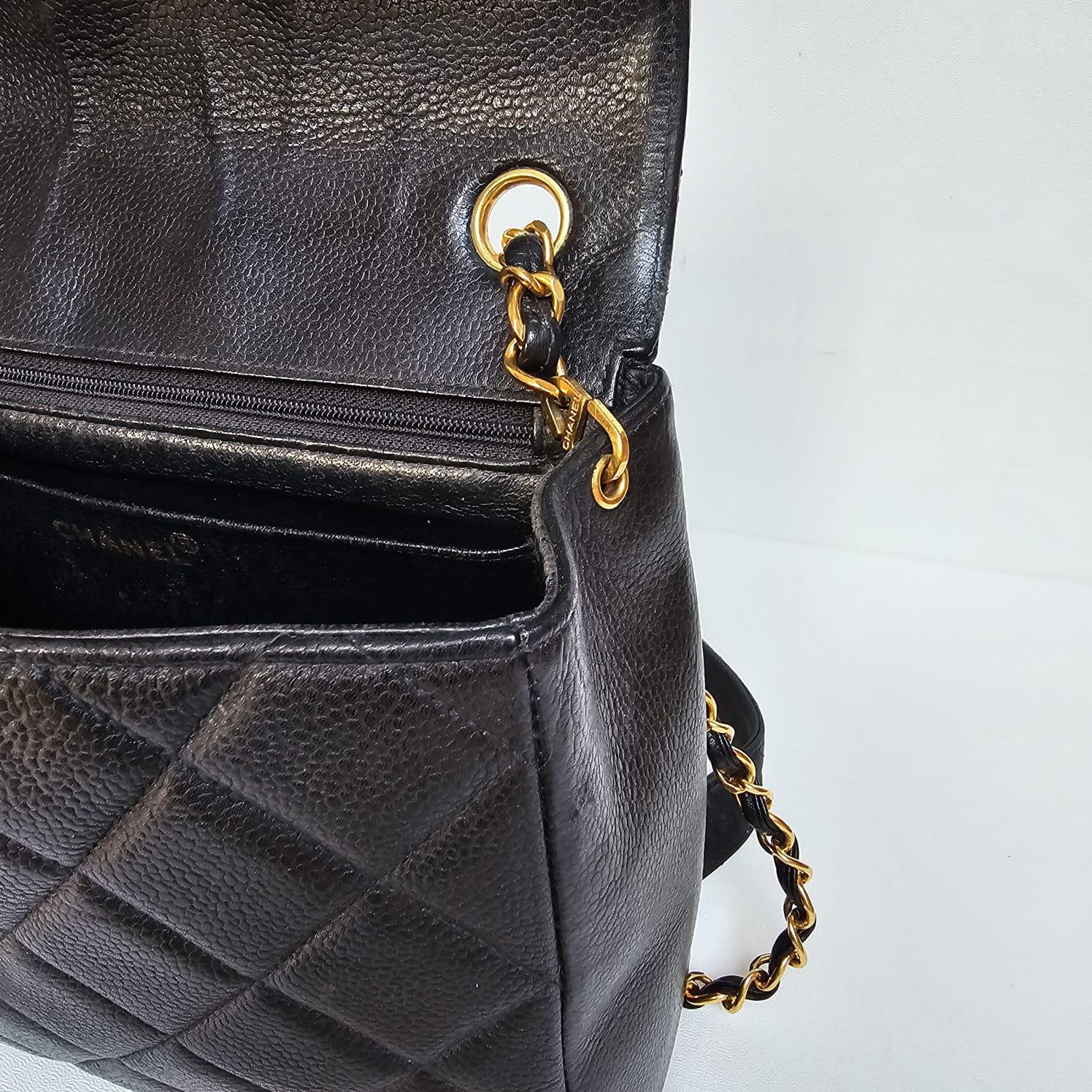 Vintage Chanel Black Caviar Quilted Square Flap Bag 1